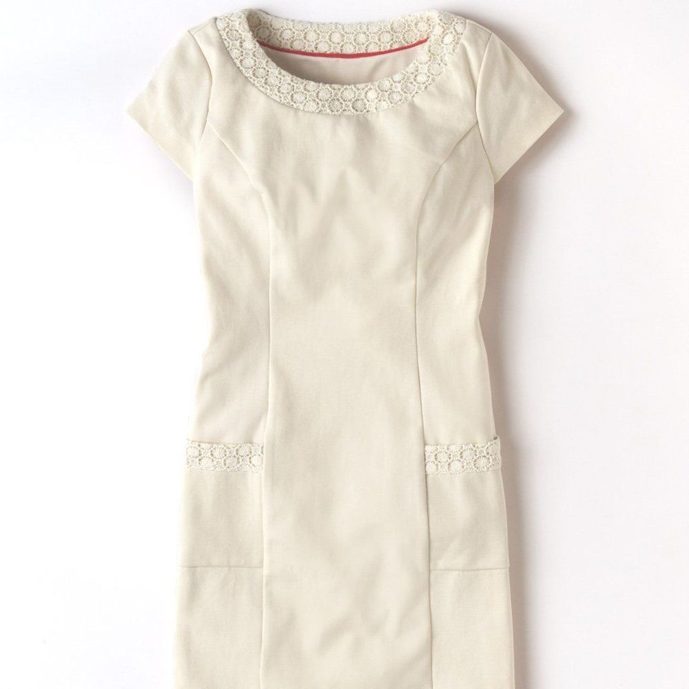 Boden Ivory Lace-Trim Mini Dress
